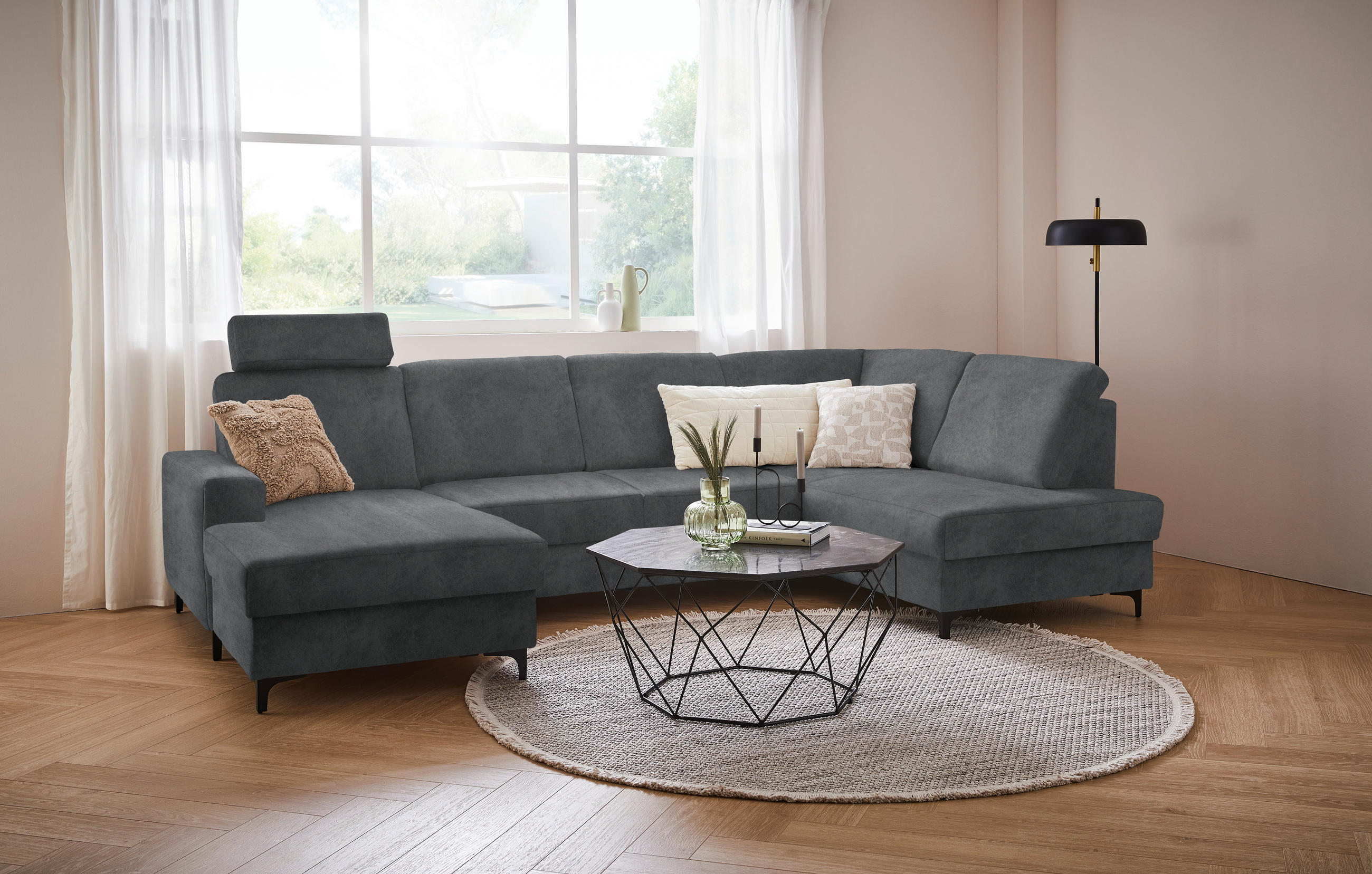 WOHNLANDSCHAFT in Flachgewebe Grau  - Schwarz/Grau, Konventionell, Textil/Metall (167/317/185cm) - Stylife