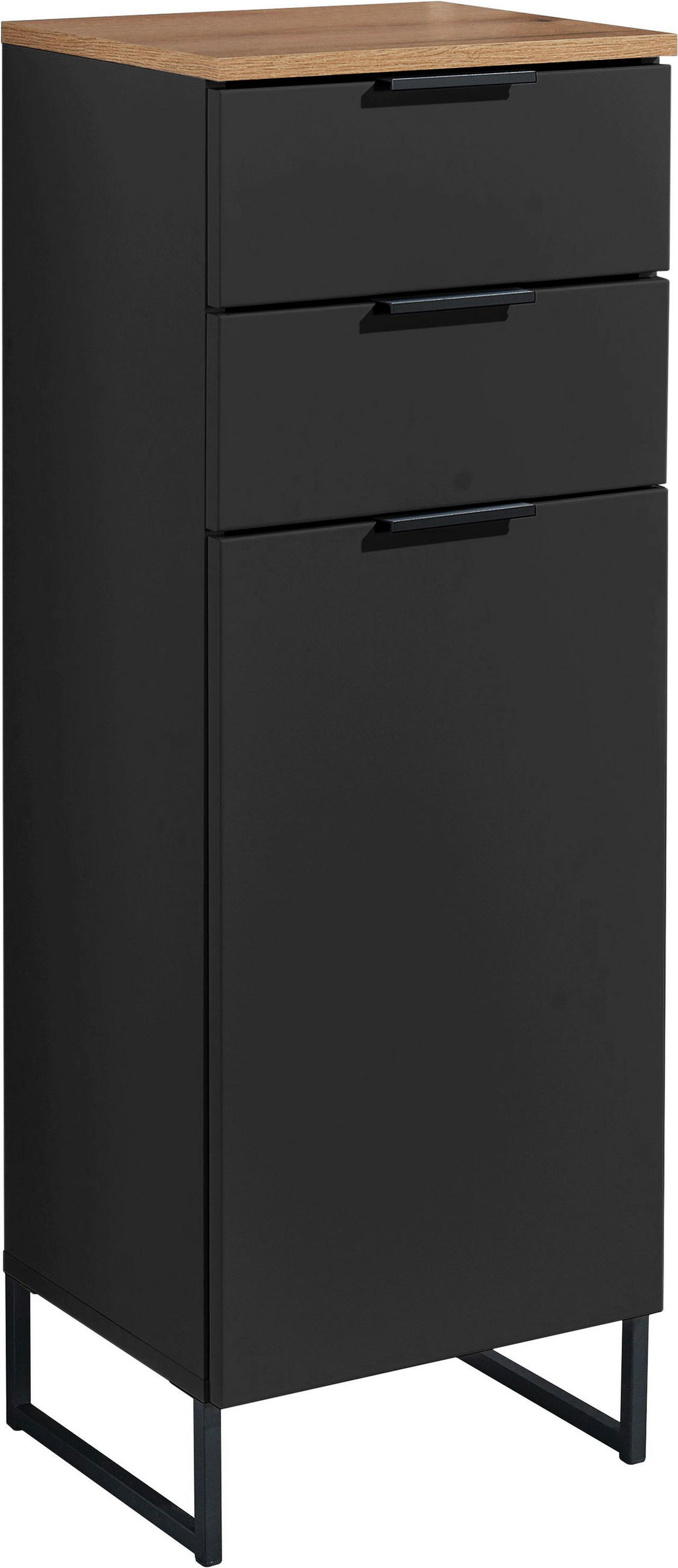 MIDISCHRANK 38/106/32 cm  - Eichefarben/Schwarz, KONVENTIONELL, Holzwerkstoff/Metall (38/106/32cm) - home24