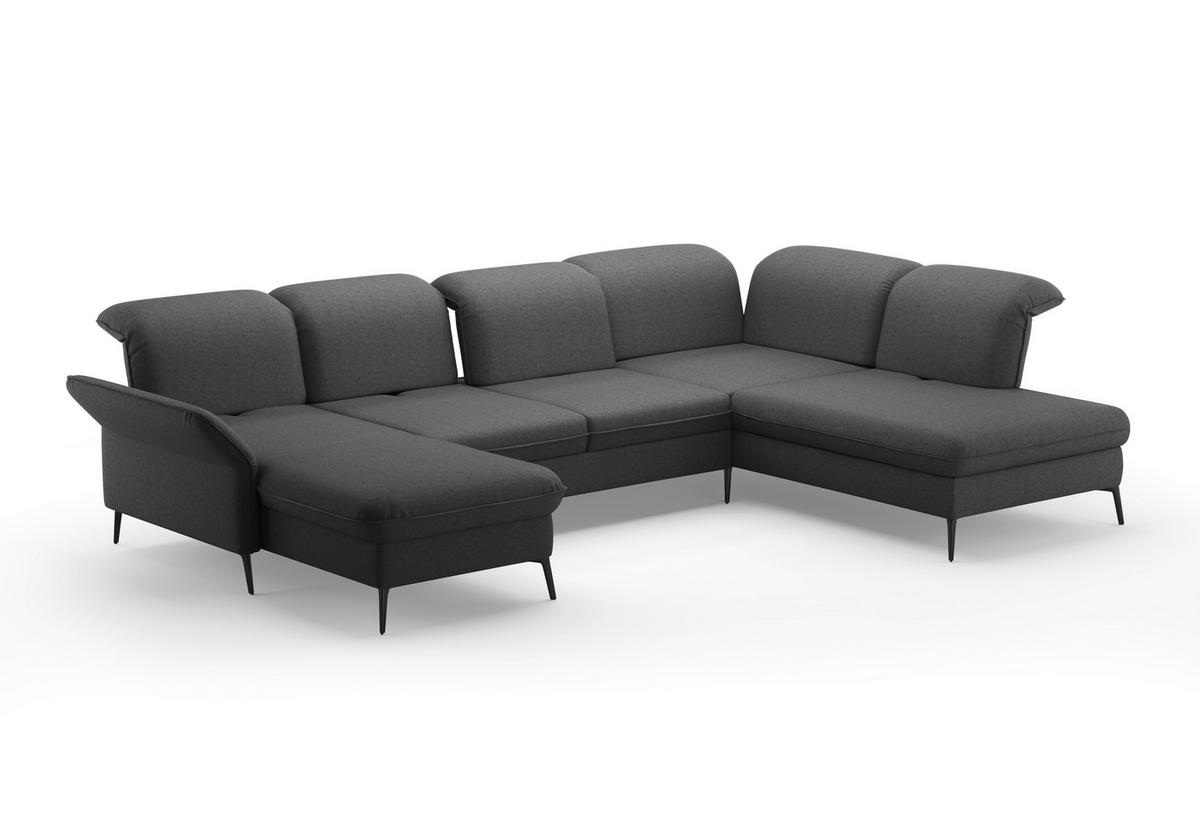 WOHNLANDSCHAFT in Flachgewebe Dunkelgrau  - Dunkelgrau/Schwarz, Konventionell, Textil/Metall (198/359/231cm) - Sit & More