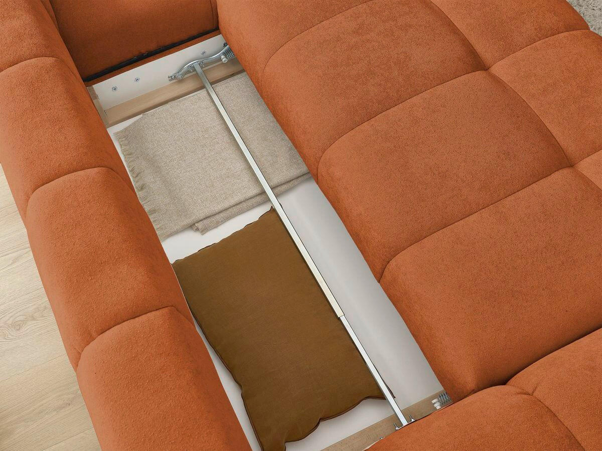 ECKSCHLAFSOFA EVEREST  mit Rücken echt, Armteil links, Armteil rechts Struktur Orange  - Schwarz/Orange, MODERN, Kunststoff/Textil (318/180cm) - Livetastic