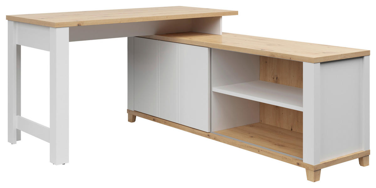 ANBAUSCHREIBTISCH Weiß, Eiche Artisan  - Weiß/Eiche Artisan, KONVENTIONELL, Holzwerkstoff (140/65/80cm) - Hom`in