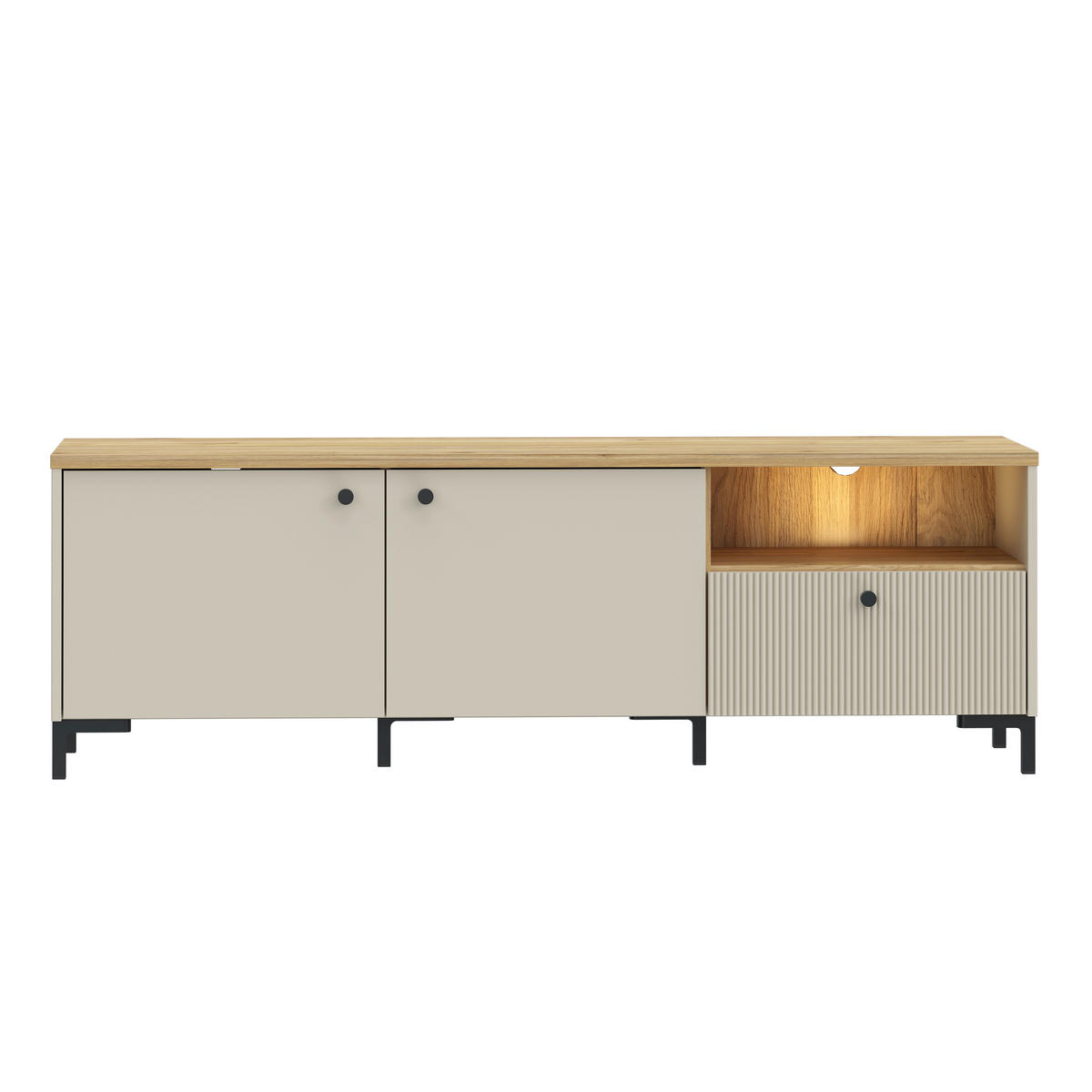 TV-ELEMENT barve hrasta, peščene barve  - črna/barve hrasta, Moderno, kovina/umetna masa (152,8/50,2/41,9cm) - Hom`in