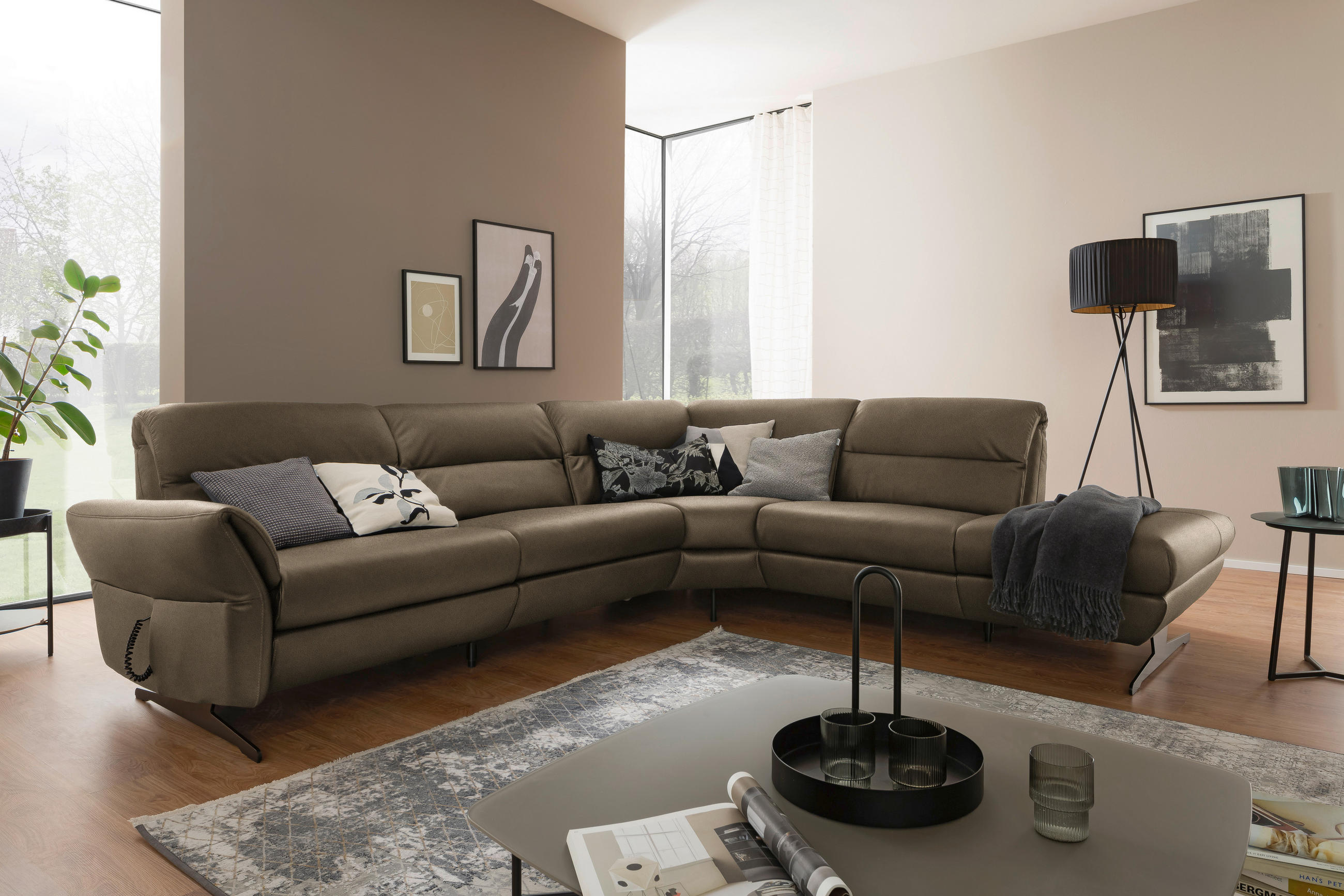 ECKSOFA Hellbraun Echtleder  - Hellbraun/Schwarz, Design, Leder/Metall (286/258cm) - Schöner Wohnen