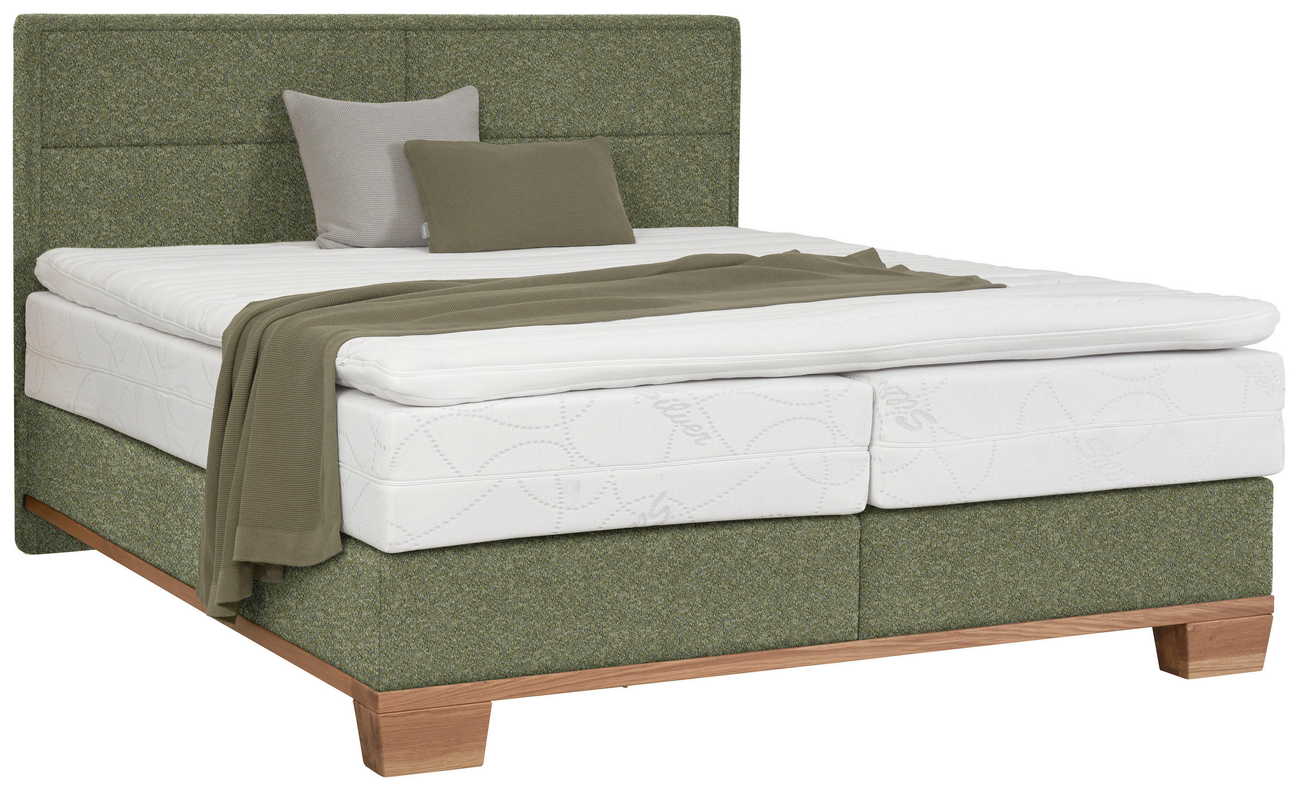 BOXSPRINGBETT 160/200 cm  in Grün, Eichefarben  - Eichefarben/Grün, Natur, Holz/Textil (160/200cm) - Valnatura