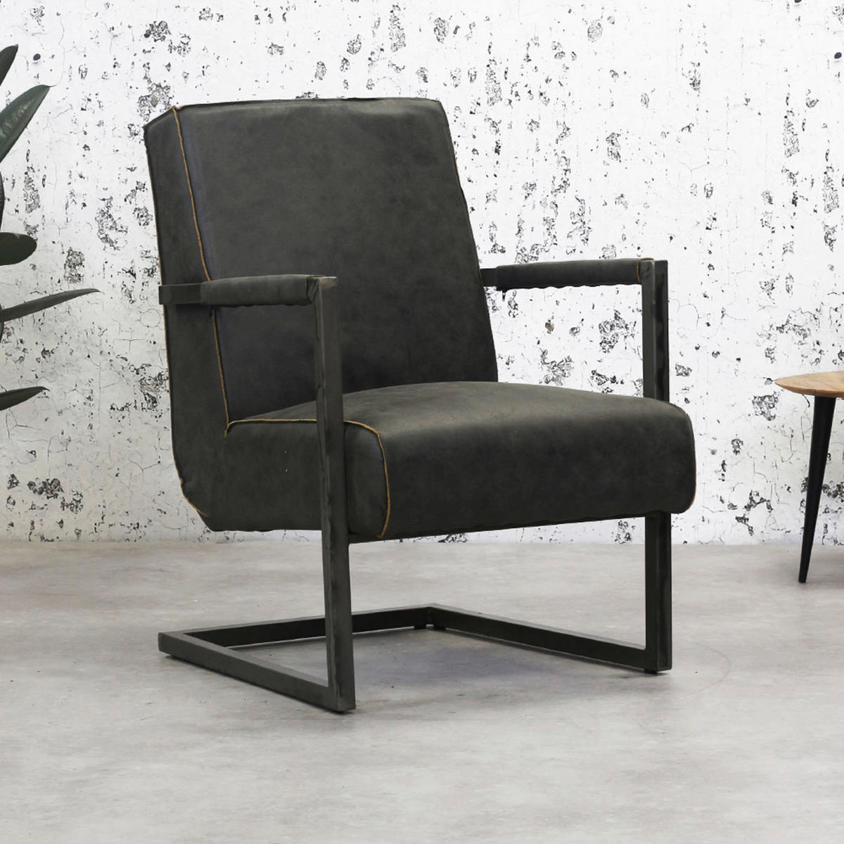 SESSEL in Lederlook, Mikrofaser Anthrazit  - Dunkelgrau/Anthrazit, KONVENTIONELL, Textil/Metall (62/84/70cm) - MID.YOU