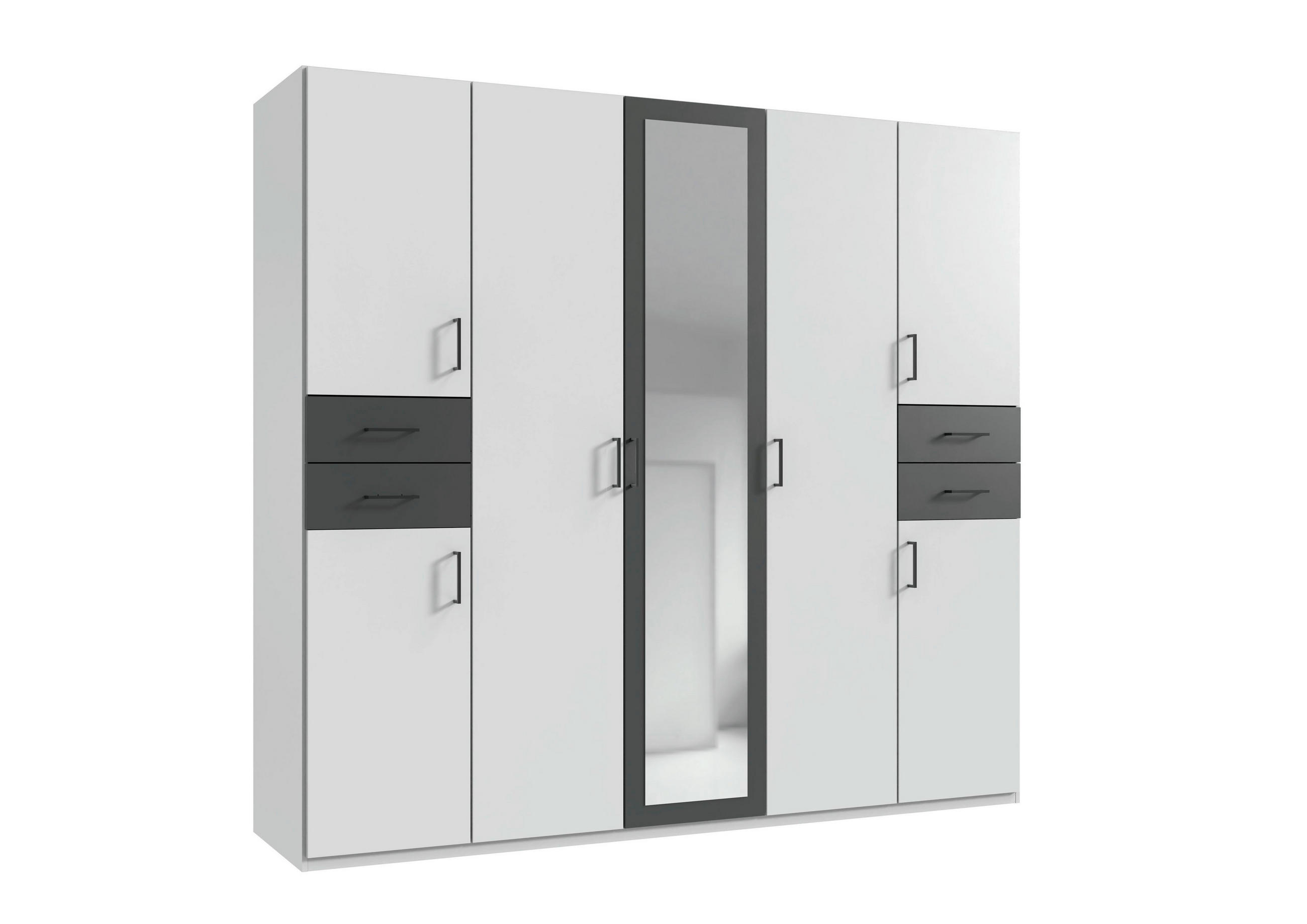 DREHTÜRENSCHRANK 225/208/58 cm,  in Graphitfarben, Weiß, 7-türig  - Schwarz/Graphitfarben, Basics, Glas/Holzwerkstoff (225/208/58cm) - P & B