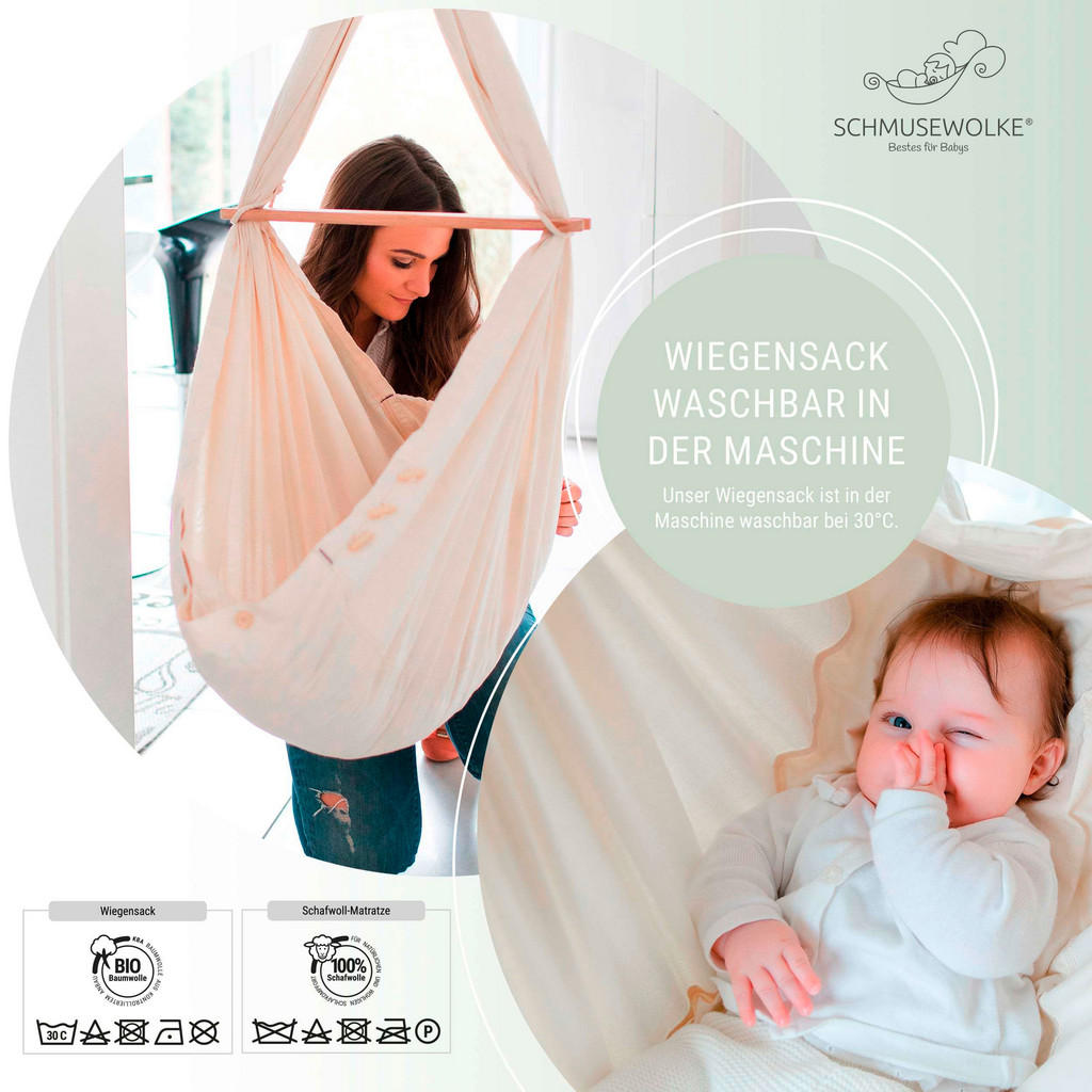 Thumbnail - Schmusewolke Federwiege Organic Airgrey, Hellgrau, Metall, Textil, 30x166x137 cm, Babymöbel, Babybetten, Stubenwagen & B...