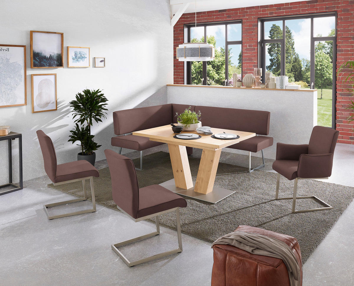 ECKBANK 160/173 cm  in Edelstahlfarben, Dunkelbraun  - Edelstahlfarben/Dunkelbraun, Design, Textil/Metall (160/173cm) - Dieter Knoll