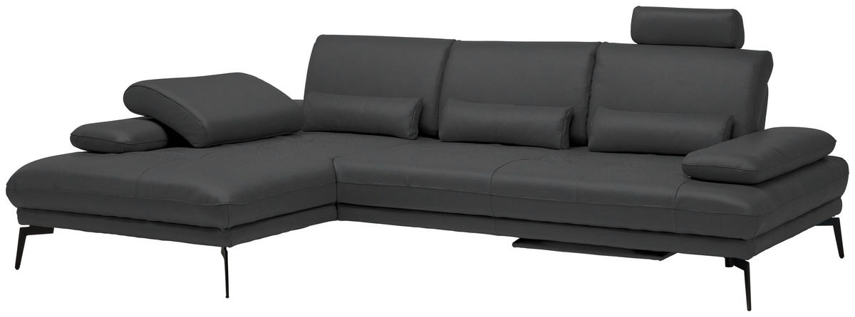 ECKSOFA Anthrazit Echtleder  - Anthrazit/Schwarz, Design, Leder/Metall (187/273cm) - Celina Home