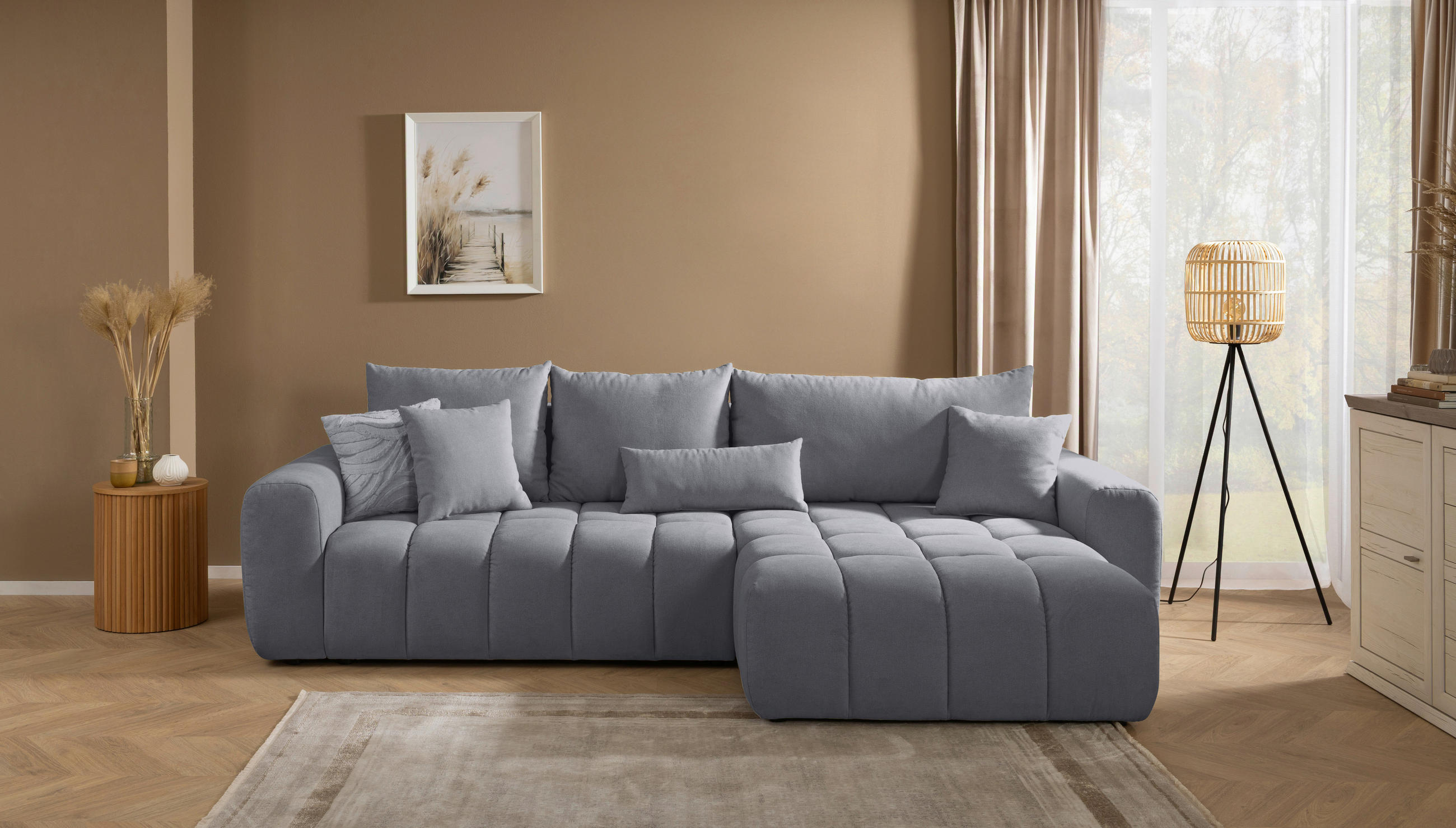 ECKSOFA in Velours Dunkelgrau  - Dunkelgrau/Schwarz, Konventionell, Kunststoff/Textil (298/168cm) - Carryhome