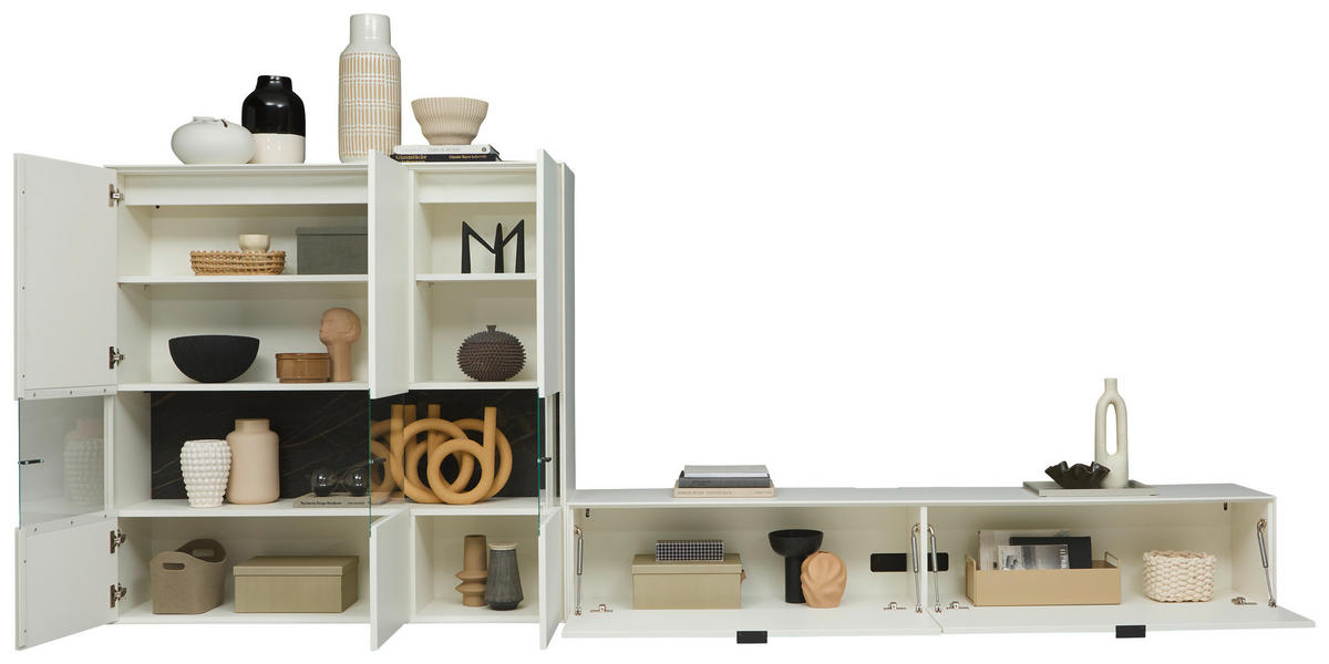 WOHNWAND  in Weiss 348,8/171,9/37,1 cm  - Weiss/Schwarz, Design, Glas/Keramik (348,8/171,9/37,1cm) - Dieter Knoll
