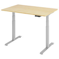 SCHREIBTISCH 120/80/64,5-129,5 cm Silberfarben, Ahornfarben elektrisch höhenverstellbar  - Silberfarben/Ahornfarben, KONVENTIONELL, Holzwerkstoff/Metall (120/80/64,5-129,5cm) - Venda