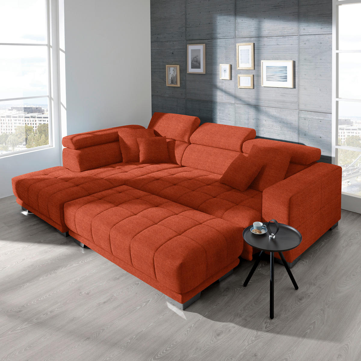 ECKSOFA in Mikrofaser Orange  - Chromfarben/Orange, Design, Textil/Metall (207/301cm) - Xora