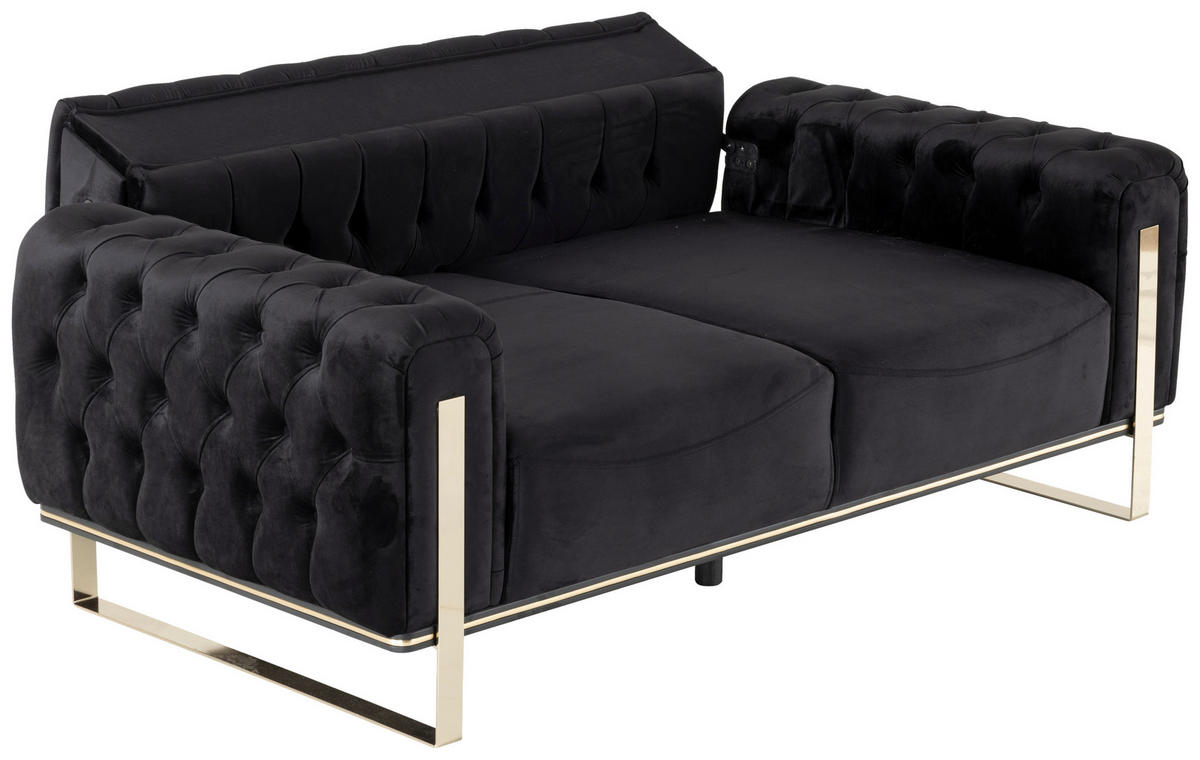 2-SITZER-SOFA in Samt Schwarz  - Goldfarben/Schwarz, Design, Textil (187/94/84,5cm) - Livetastic