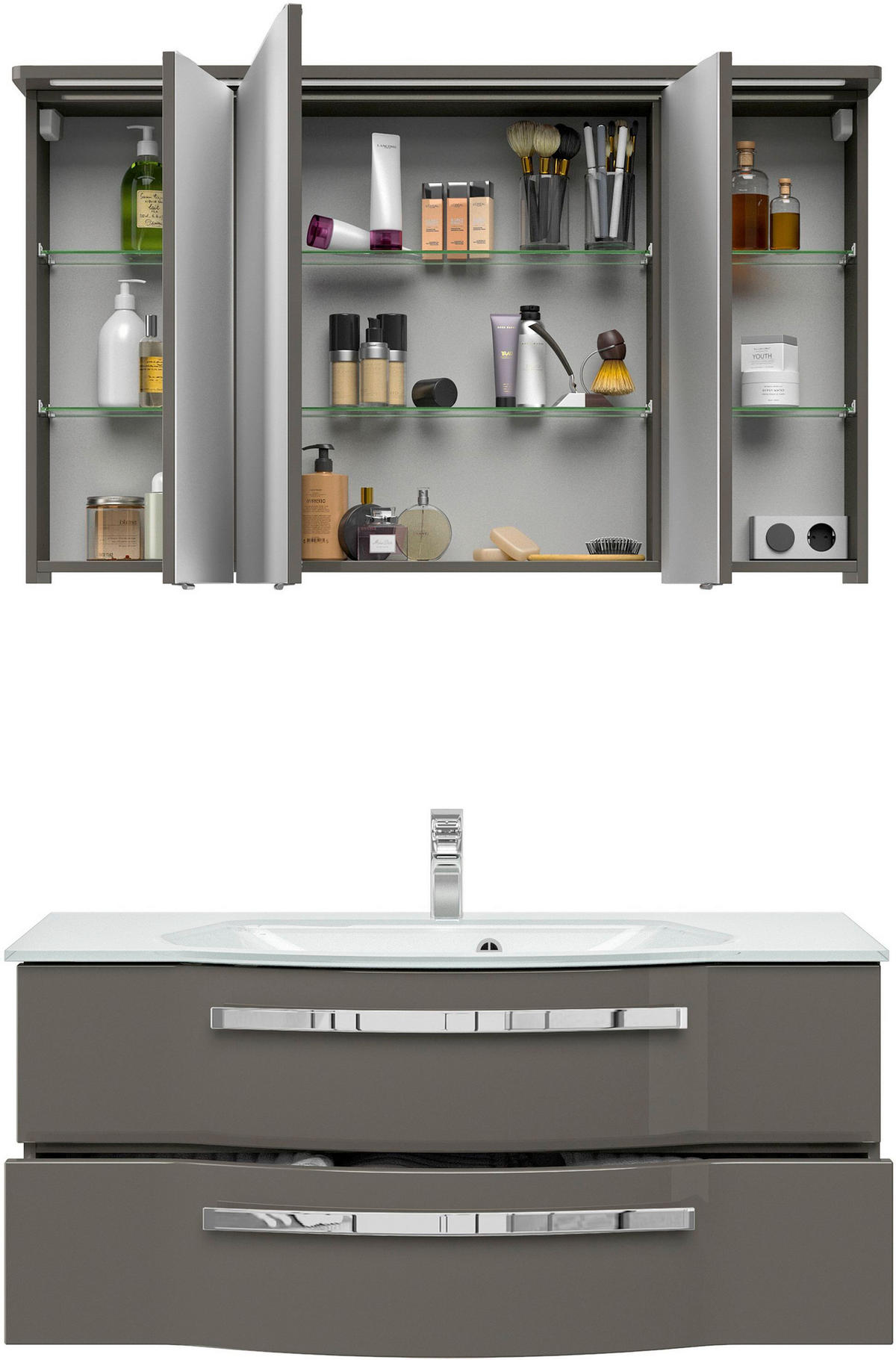 BADEZIMMER 3-teilig  in 120 cm  - Chromfarben/Grau Hochglanz, Basics, Glas/Holzwerkstoff (120cm) - Sadena