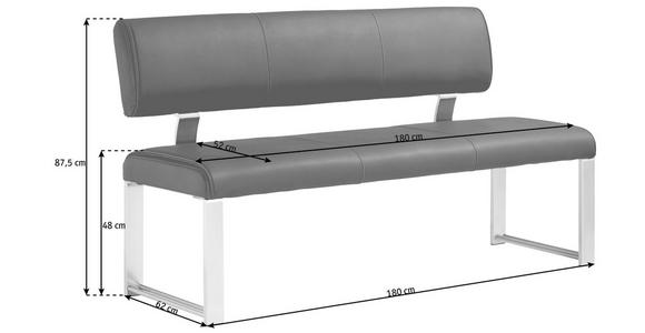 SITZBANK in Grau, Edelstahlfarben - Edelstahlfarben/Grau, Design, Leder/Metall (180cm) - Dieter Knoll
