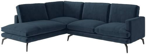 ECKSOFA in Flachgewebe Dunkelblau  - Schwarz/Dunkelblau, Design, Textil/Metall (202/250cm) - Livetastic