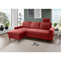 ECKSCHLAFSOFA in Chenille Rot  - Rot/Schwarz, Modern, Holz/Textil (147/234cm) - Livetastic