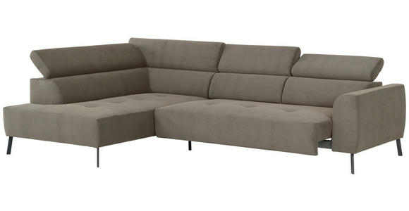 ECKSOFA Graubraun Feincord - Graubraun/Schwarz, Design, Textil/Metall (205/280cm) - Xora