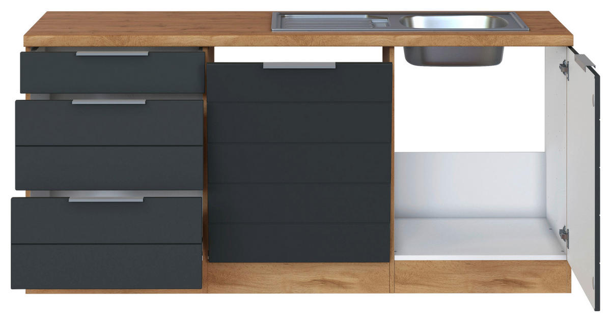 ECKKÜCHE 240/180 cm  in Grau, Eiche Wotan  - Eiche Wotan/Grau, Design, Holzwerkstoff/Metall (240/180cm) - Held