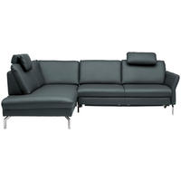 ECKSOFA in Echtleder Blaugrau  - Blaugrau/Alufarben, Konventionell, Leder/Metall (220/284cm) - Beldomo Premium