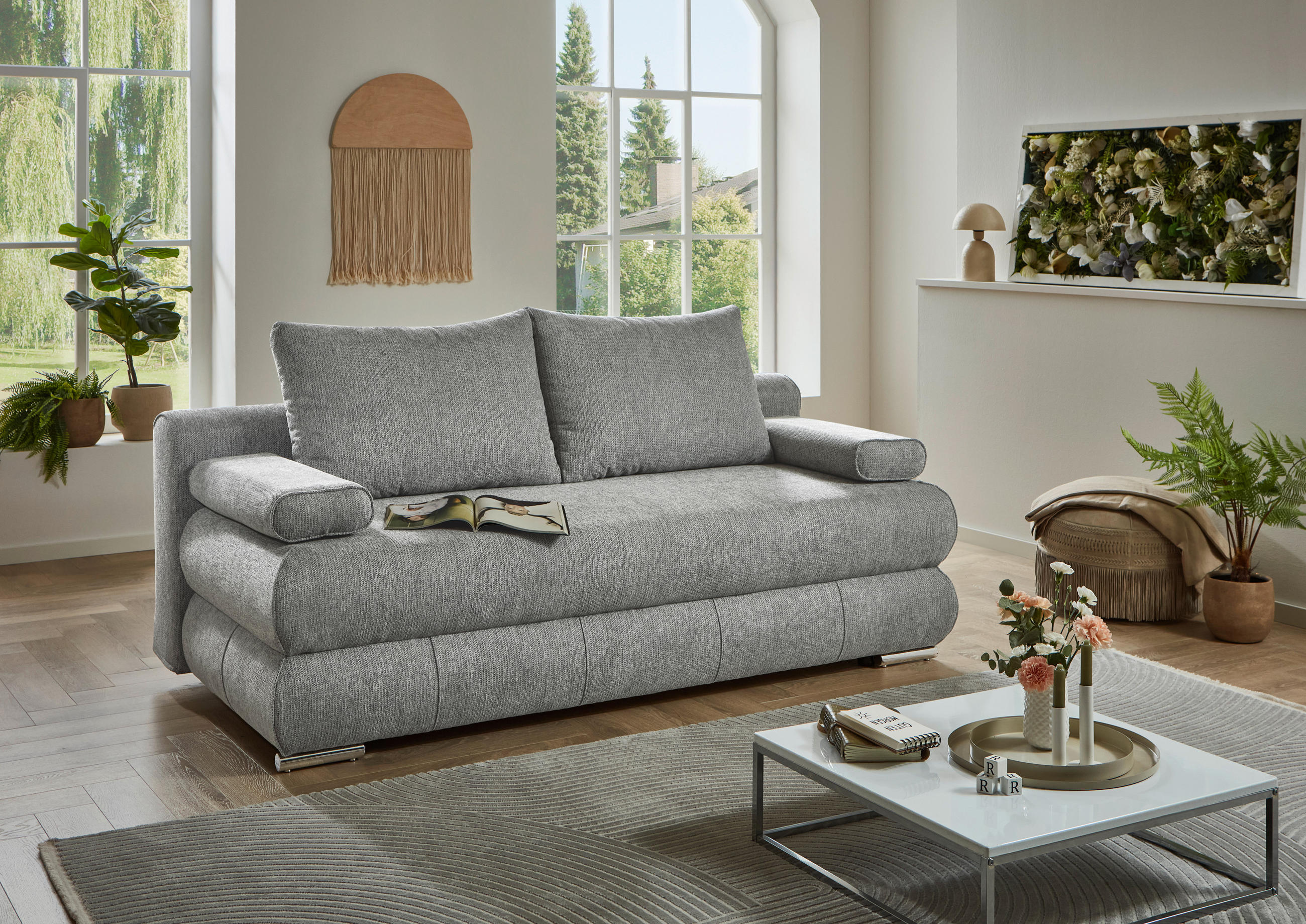 SCHLAFSOFA Webstoff Grau  - Edelstahlfarben/Grau, KONVENTIONELL, Textil/Metall (199/95/97cm) - Carryhome