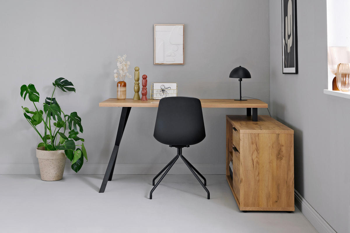 ECKSCHREIBTISCH 150/110/74 cm  in Schwarz, Eichefarben  - Eichefarben/Schwarz, MODERN, Holzwerkstoff/Metall (150/110/74cm) - MID.YOU
