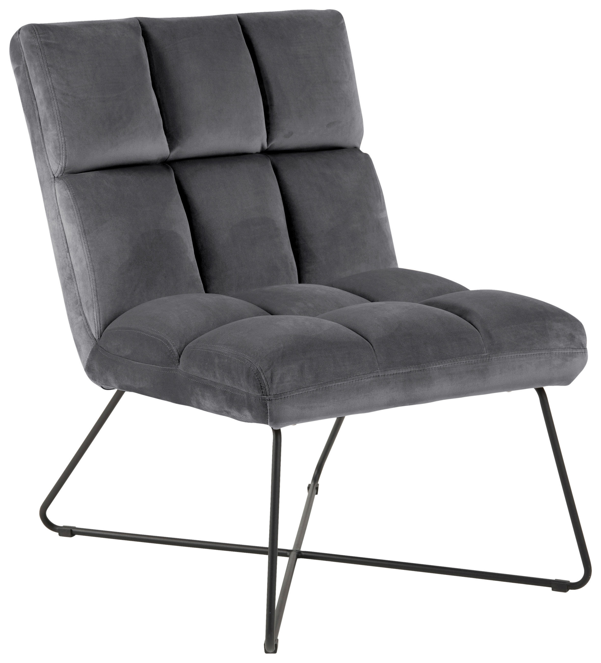 SESSEL in Samt Schwarz, Dunkelgrau  - Dunkelgrau/Schwarz, Modern, Textil/Metall (62/90/86cm)