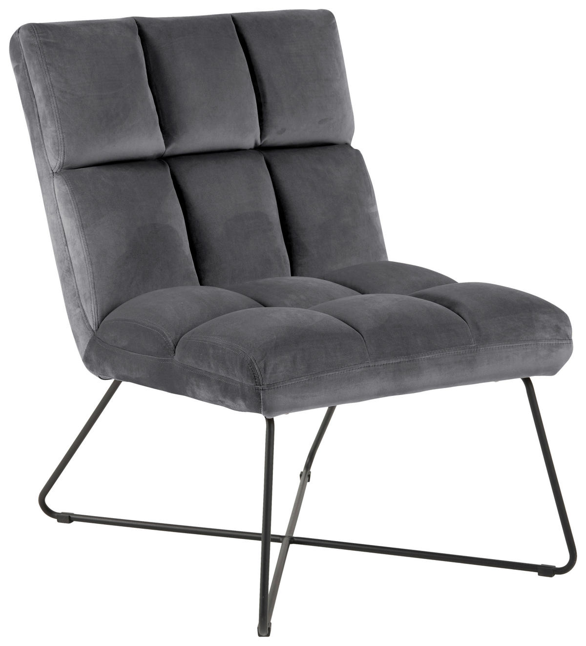 SESSEL in Samt Schwarz, Dunkelgrau  - Dunkelgrau/Schwarz, Modern, Textil/Metall (62/90/86cm)