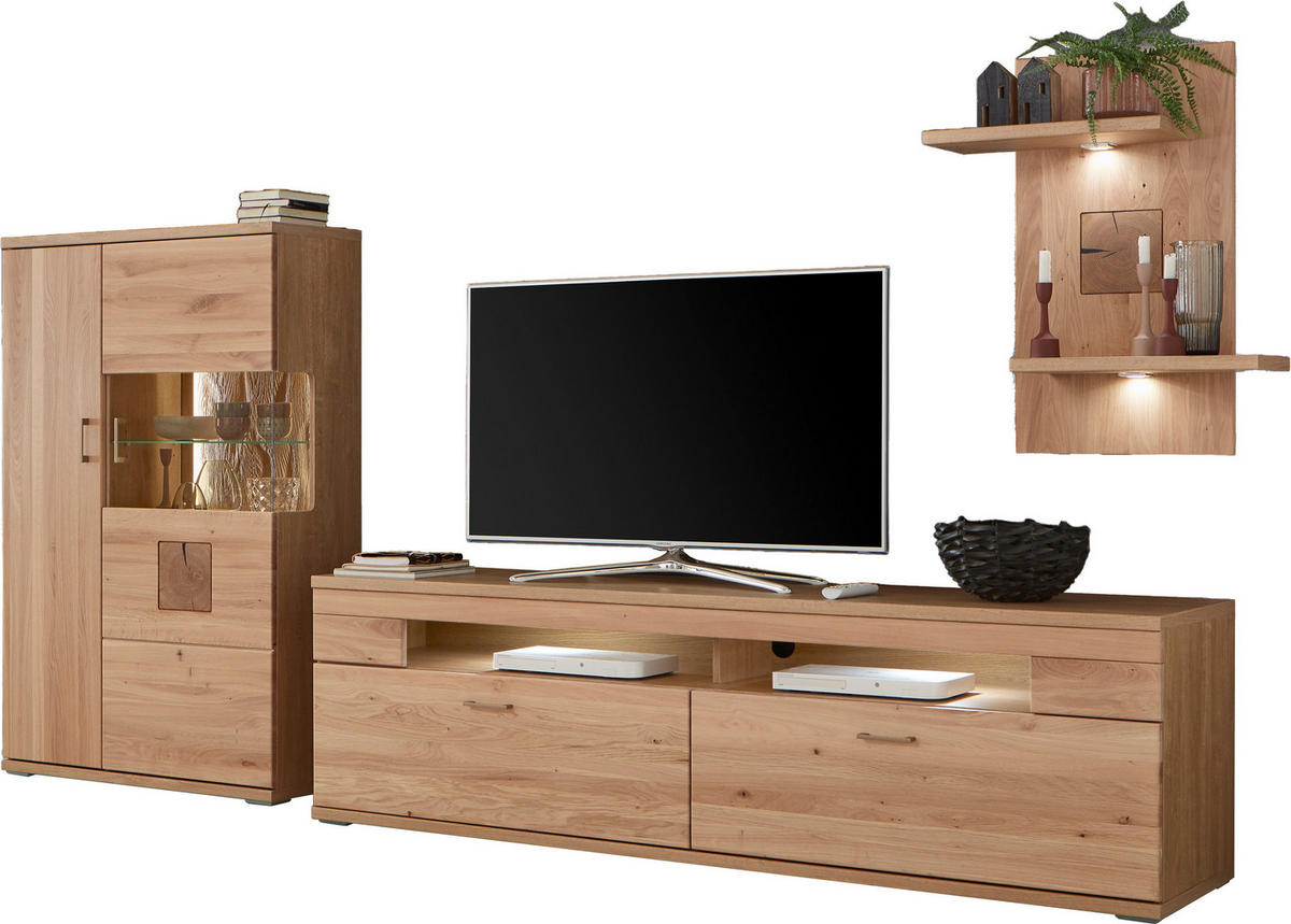 WOHNWAND  in Alteiche 317,1/171/50,2 cm  - Alteiche/Silberfarben, Konventionell, Glas/Holz (317,1/171/50,2cm) - Livetastic