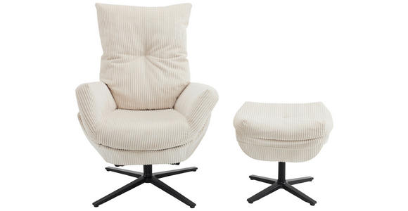 RELAXSESSELSET Cord Relaxfunktion, Hocker - Beige/Schwarz, Design, Textil/Metall (77/100/78cm) - Carryhome