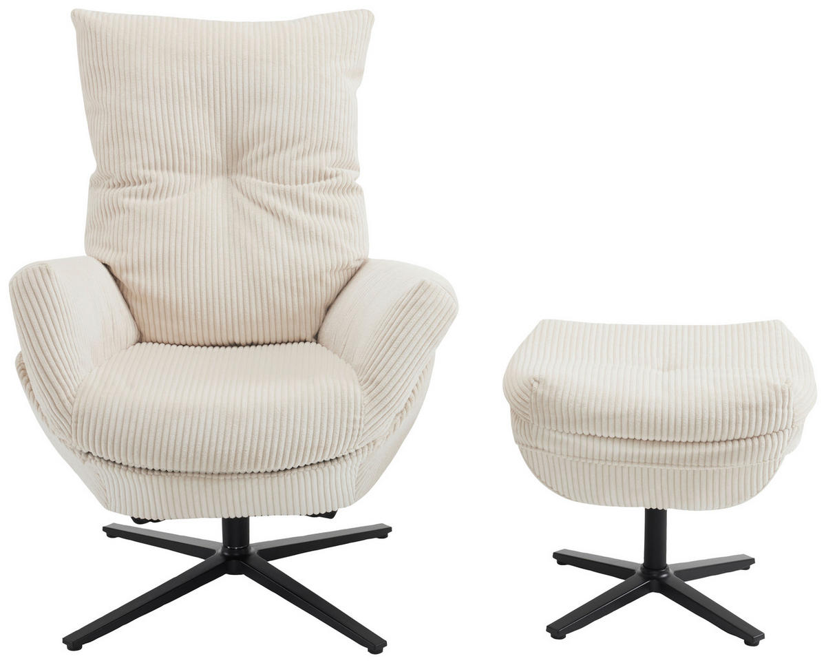 RELAXSESSELSET Cord Relaxfunktion, Hocker    - Beige/Schwarz, Design, Textil/Metall (77/100/78cm) - Carryhome