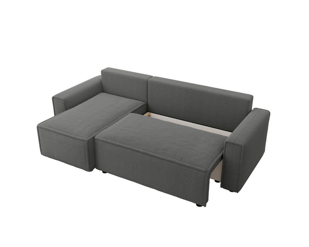 ECKSOFA Dunkelgrau Bouclé Zierkissen, Rückenkissen, Bettkasten, Schlaffunktion, Rücken echt, Liegefläche im Originalstoff  - Dunkelgrau/Schwarz, MODERN, Kunststoff/Textil (143/232cm) - Carryhome