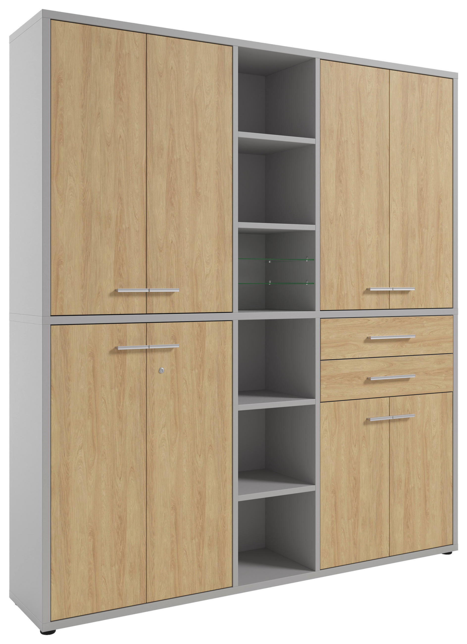 AKTENSCHRANK Eiche Hellgrau, Hickory  - Hellgrau/Hickory, MODERN, Glas/Holz (191,1/215,4/40cm) - Novel