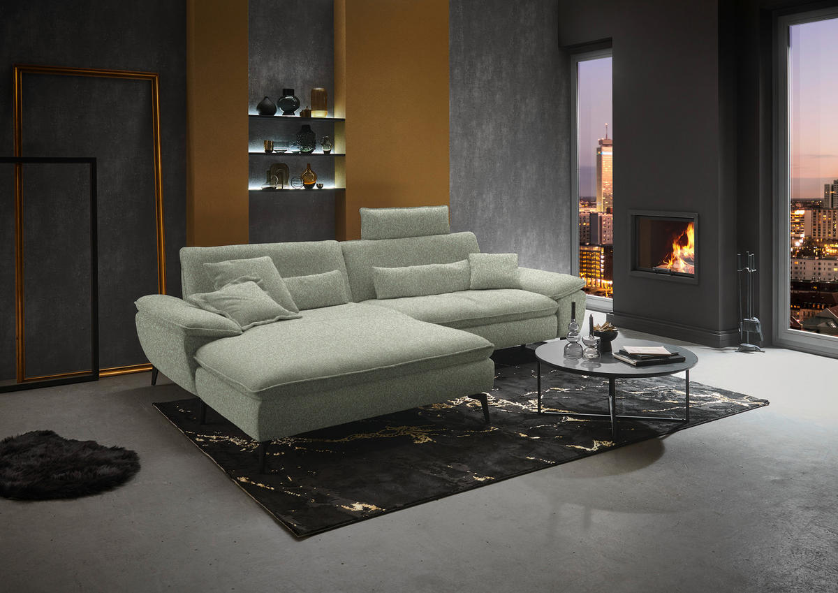 ECKSOFA in Webstoff Hellgrün  - Schwarz/Hellgrün, Design, Textil/Metall (197/295cm) - Valdera