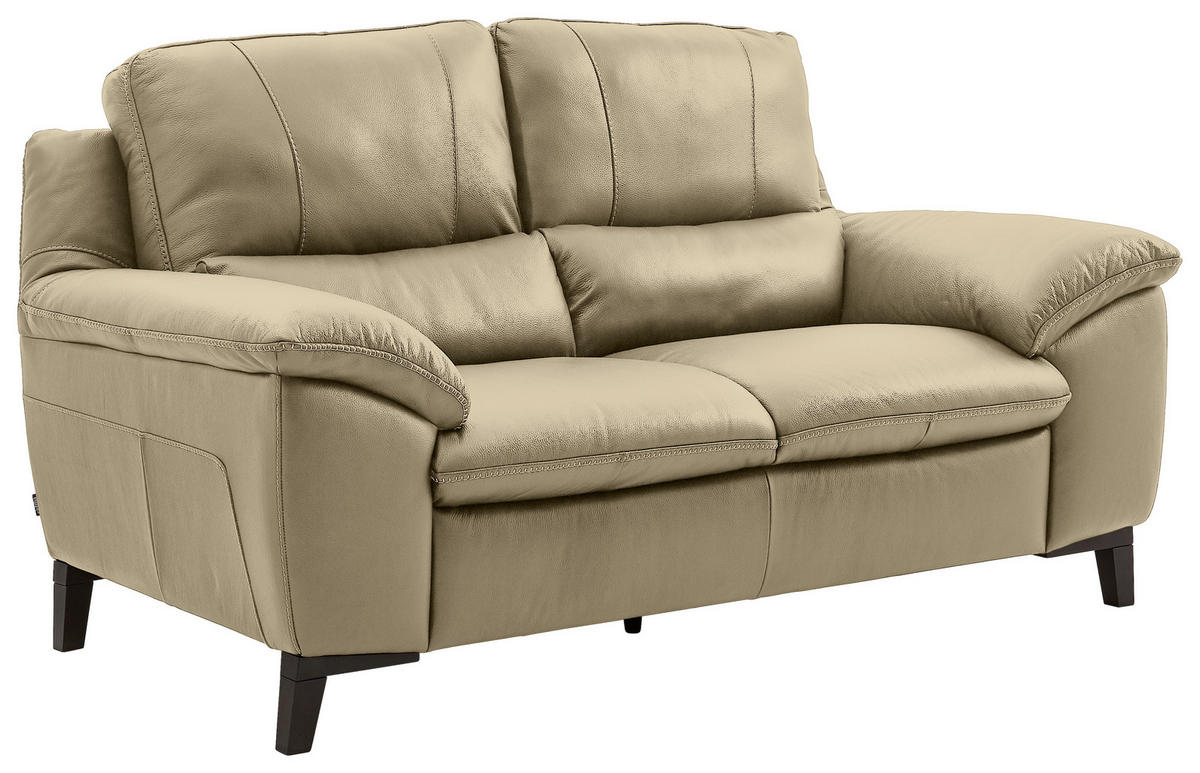 2,5-SITZER Kombination Echtleder/Lederlook Greige  - Wengefarben/Greige, Design, Leder/Holz (211/97/95cm) - Livetastic
