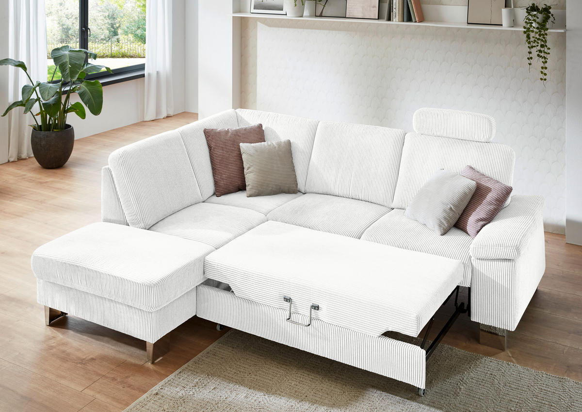 ECKSOFA in Cord Creme  - Edelstahlfarben/Creme, Konventionell, Textil/Metall (200/248cm) - Beldomo System