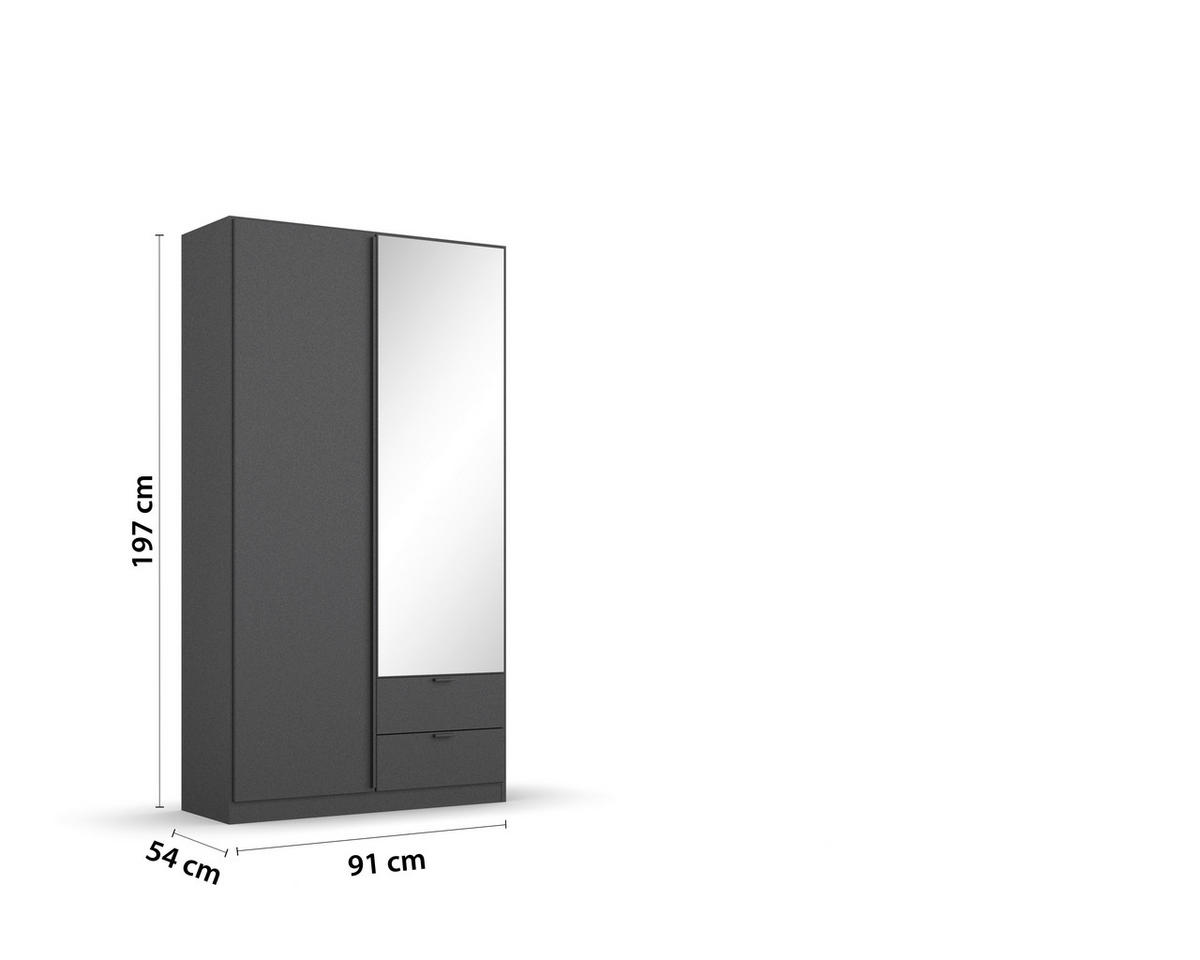 DREHTÜRENSCHRANK 91/197/54 cm,  in Grau, 2-türig  - Grau, MODERN, Holzwerkstoff/Metall (91/197/54cm) - Rauch Möbel