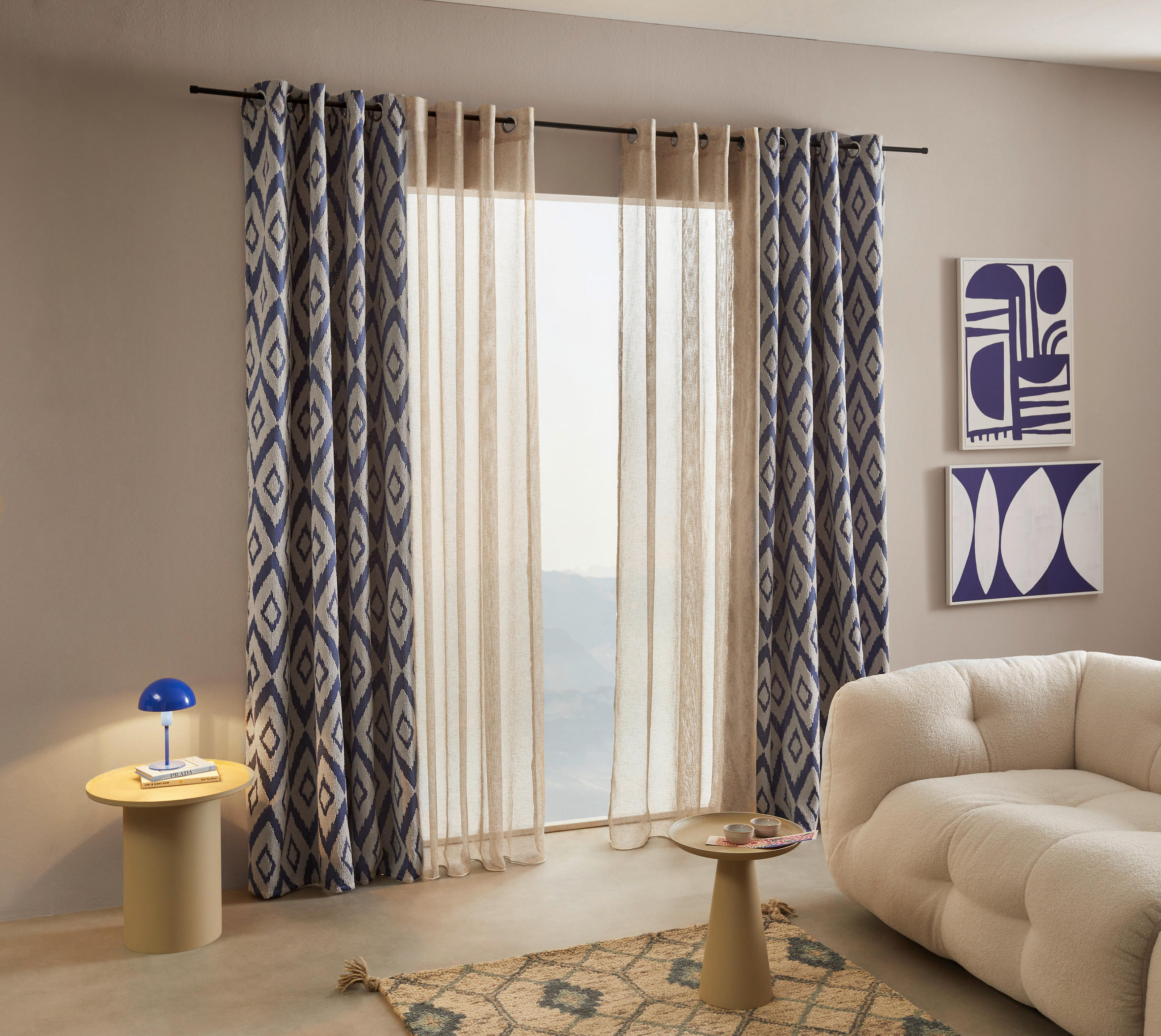 ÖSENSCHAL MANTIS blickdicht 140/245 cm - Blau/Creme, Design, Textil (140/245cm) - Dieter Knoll