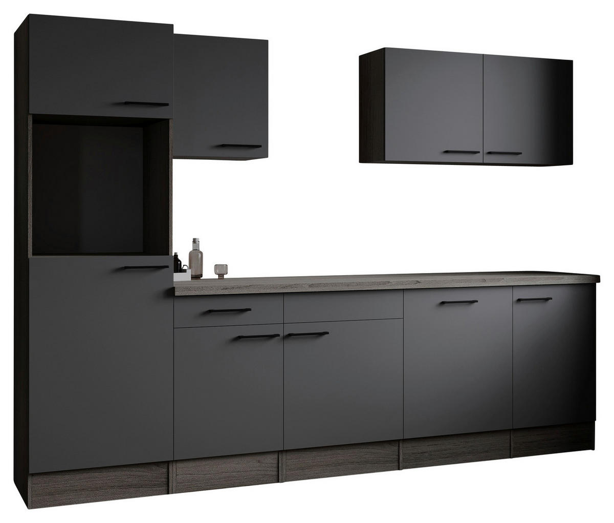 KÜCHENLEERBLOCK 280 cm   in Grau, Eichefarben  - Eichefarben/Schwarz, Design, Holzwerkstoff/Metall (280cm) - Respekta