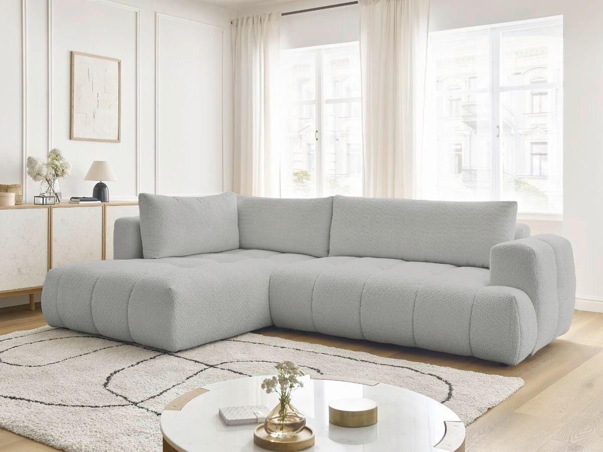 ECKSCHLAFSOFA FUJI Bouclé Hellgrau  inkl.  - Hellgrau/Schwarz, MODERN, Kunststoff/Textil (204/282cm)