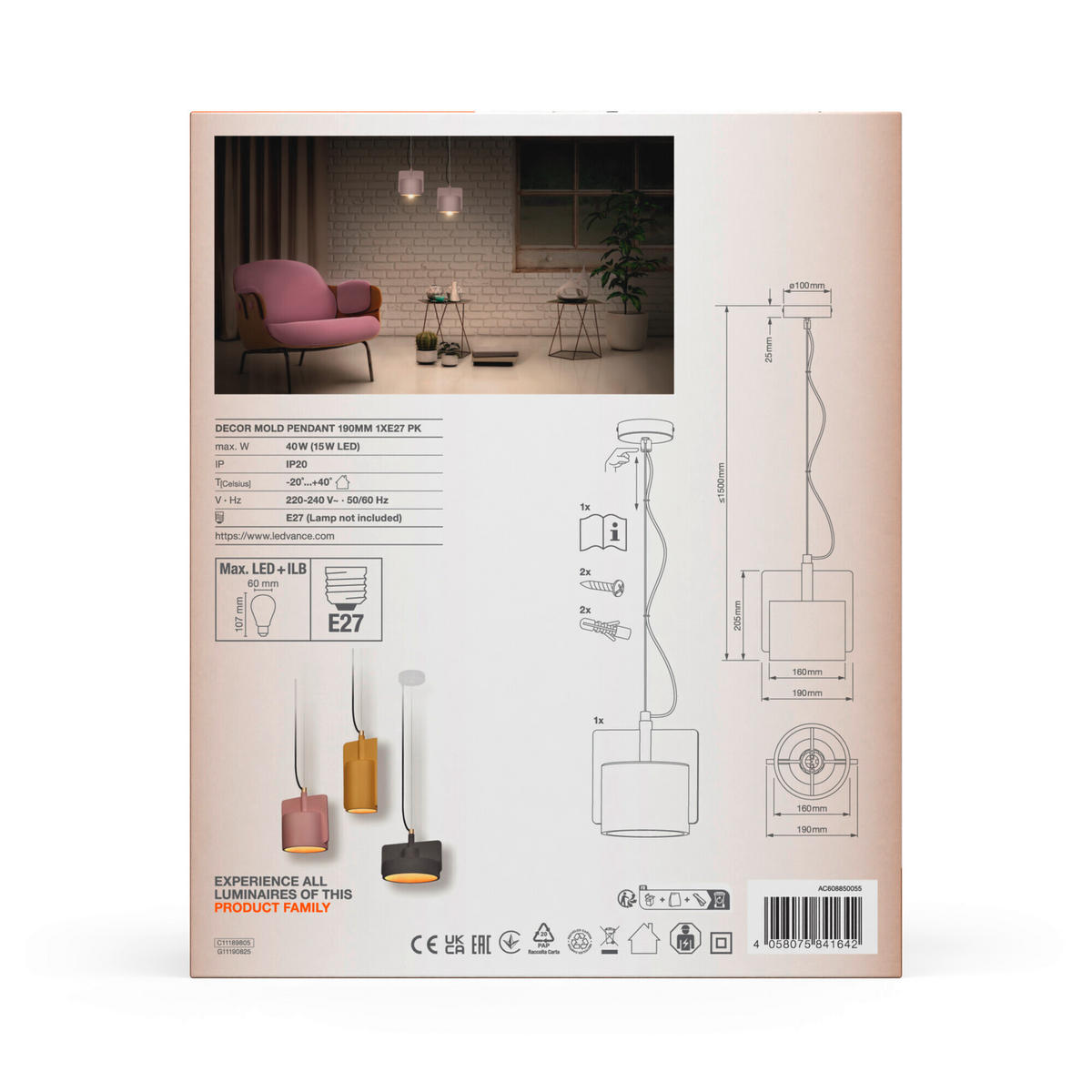 PENDELLEUCHTE 19/150 cm  - Rosa, Natur, Stein (19/150cm) - Ledvance