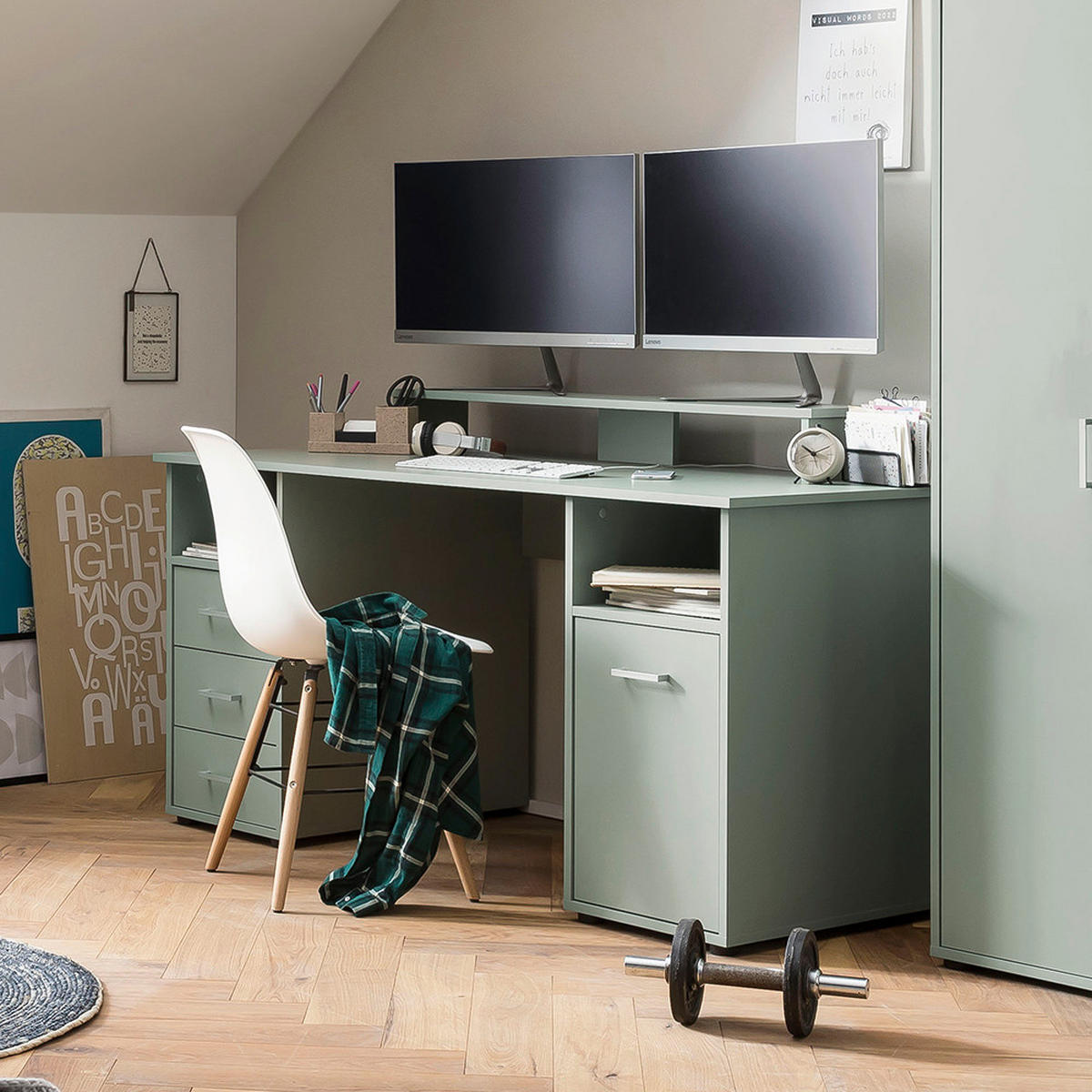 SCHREIBTISCH 150/70/70 cm  in Petrol  - Silberfarben/Petrol, MODERN, Holzwerkstoff/Kunststoff (150/70/70cm) - MID.YOU