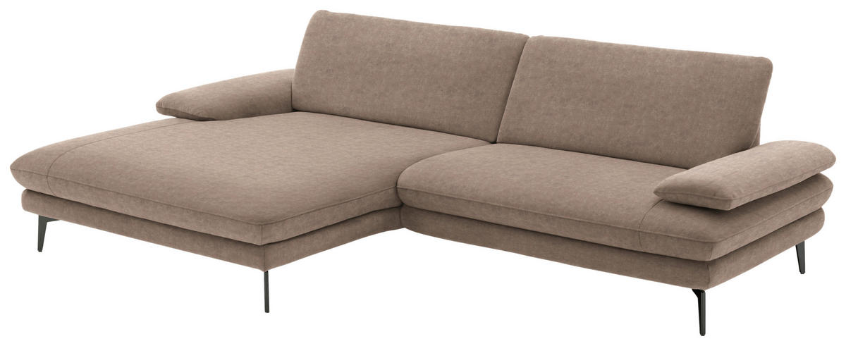 ECKSOFA in Velours Hellbraun  - Hellbraun/Schwarz, Design, Textil/Metall (184/284cm) - Dieter Knoll