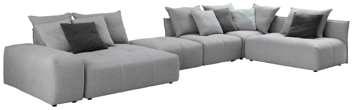 WOHNLANDSCHAFT in Flachgewebe Silberfarben  - Silberfarben/Schwarz, Design, Textil/Metall (158/493/256cm) - Designwerk