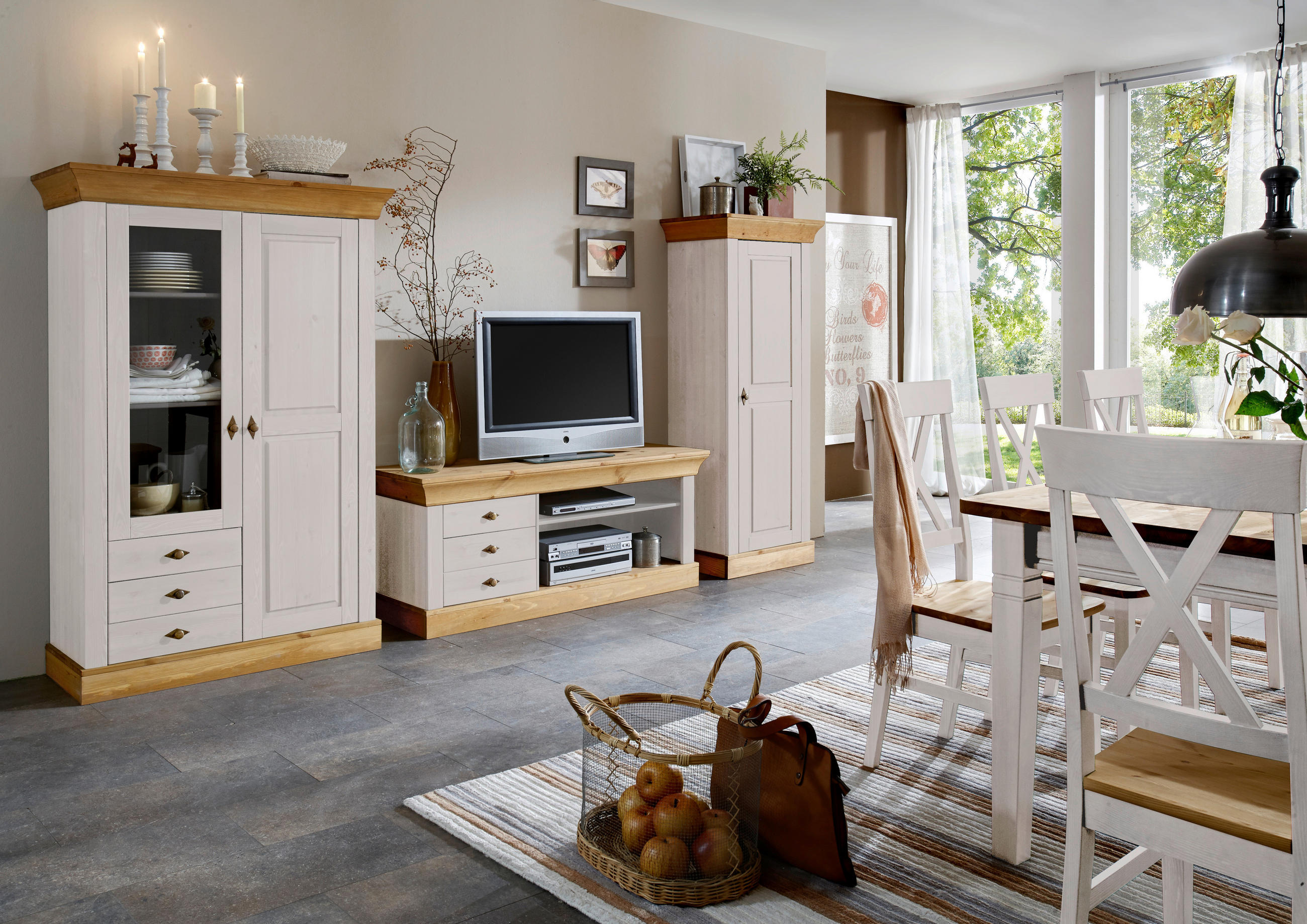 SCHRANK - Laugenfarbig/Weiß, ROMANTIK / LANDHAUS, Holz/Metall (65/163/45cm) - Boxxx