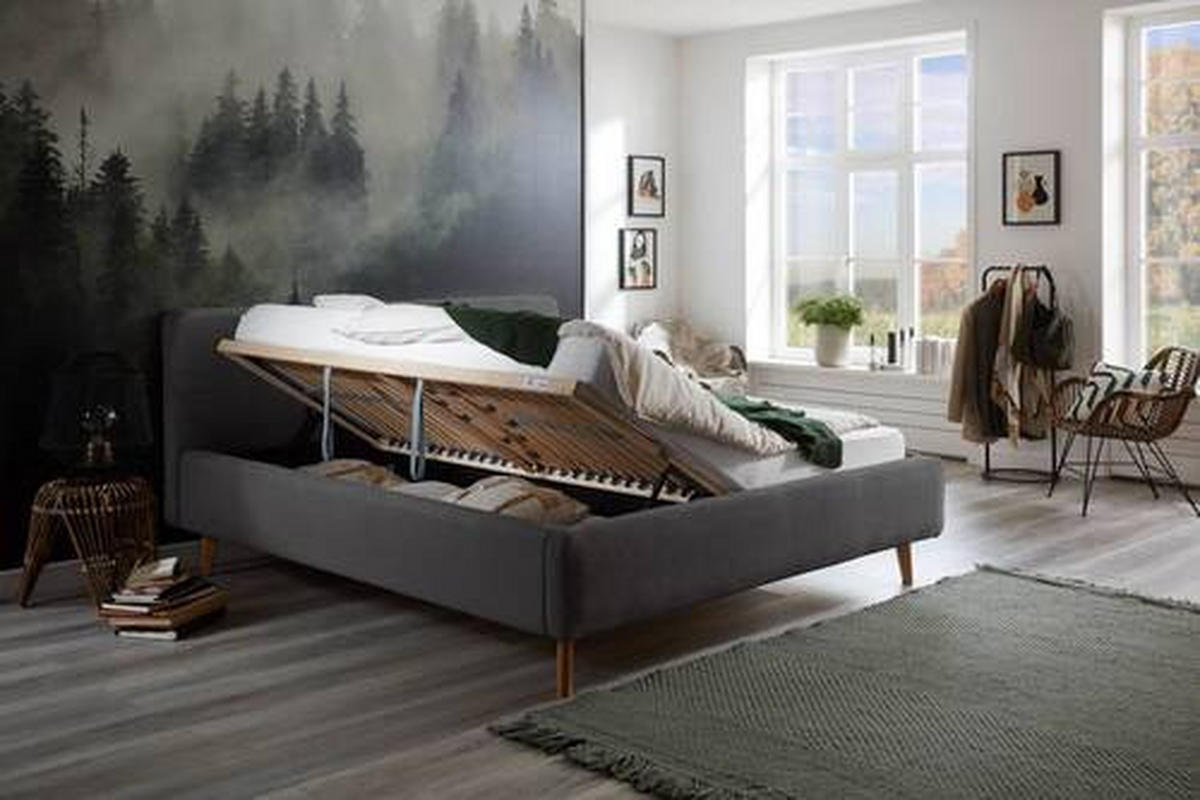 POLSTERBETT 140/200 cm  in Grau  - Naturfarben/Grau, Modern, Holz/Textil (140/200cm) - home24