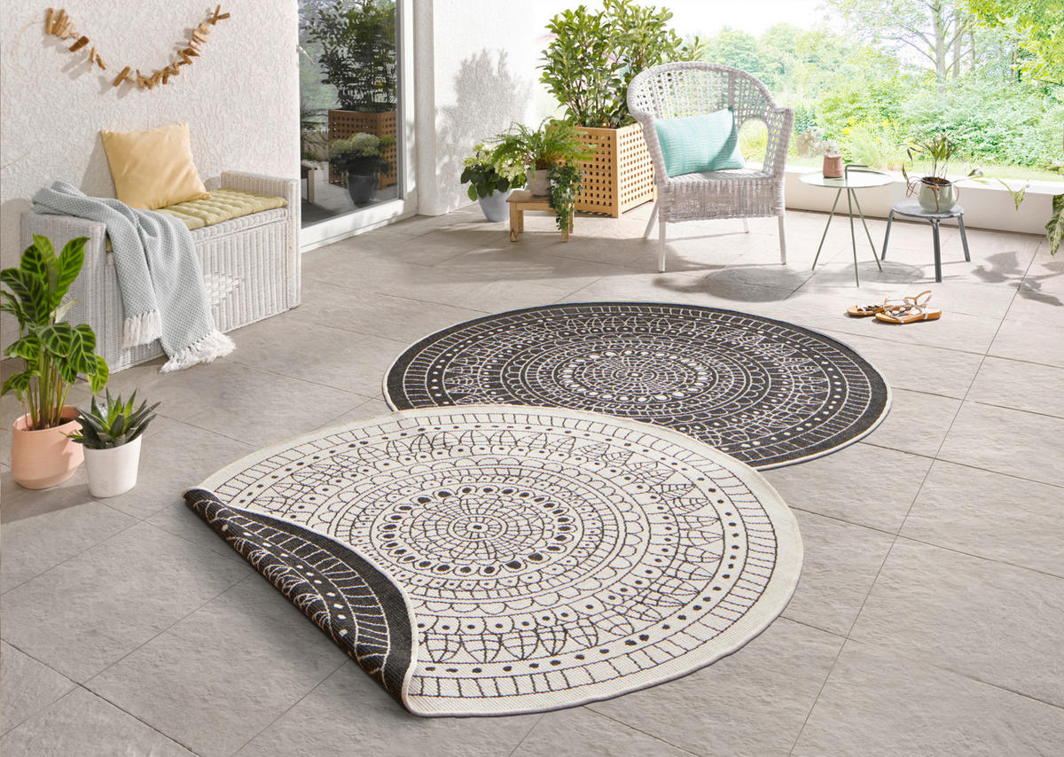 OUTDOORTEPPICH 200 cm Twin Creme, Schwarz  - Creme/Schwarz, Design, Kunststoff (200cm)