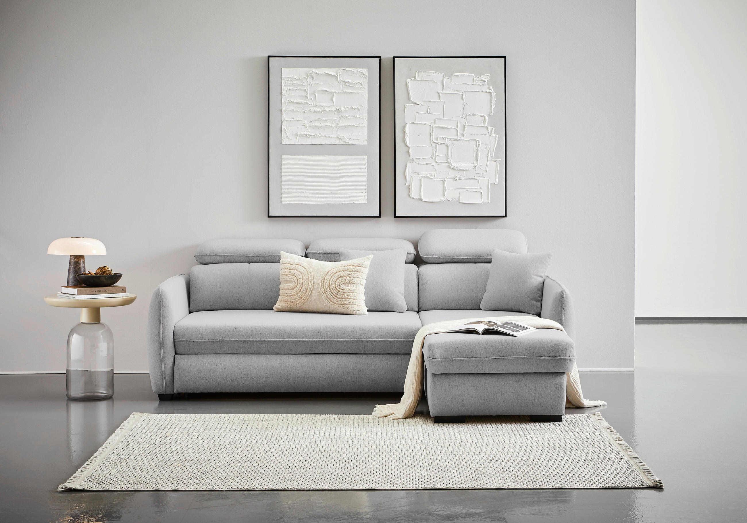 ECKSOFA Hellgrau Flachgewebe  - Hellgrau/Schwarz, MODERN, Kunststoff/Textil (182/237cm) - Carryhome