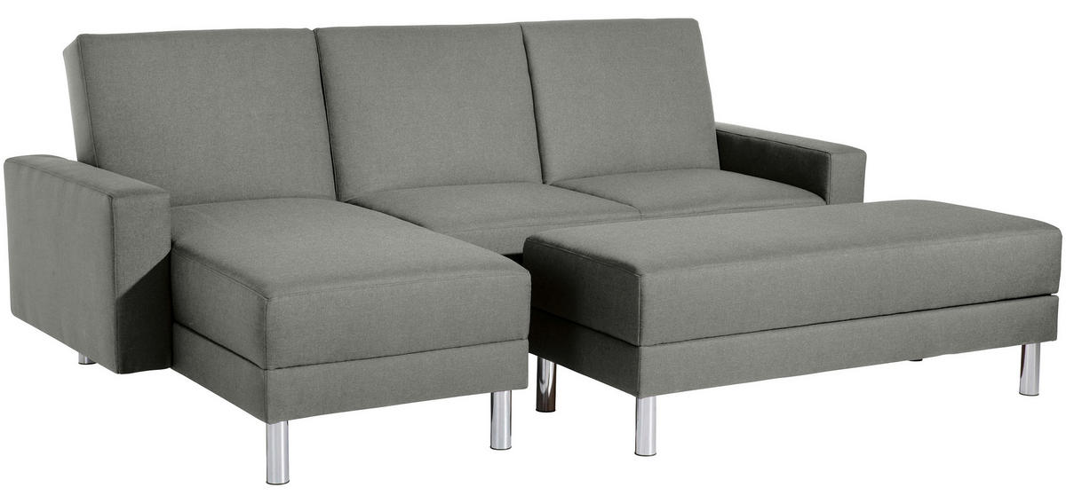 ECKSCHLAFSOFA inkl. Hocker in Hellgrau Textil   - Chromfarben/Hellgrau, Konventionell, Textil/Metall (152/230cm) - Max Winzer